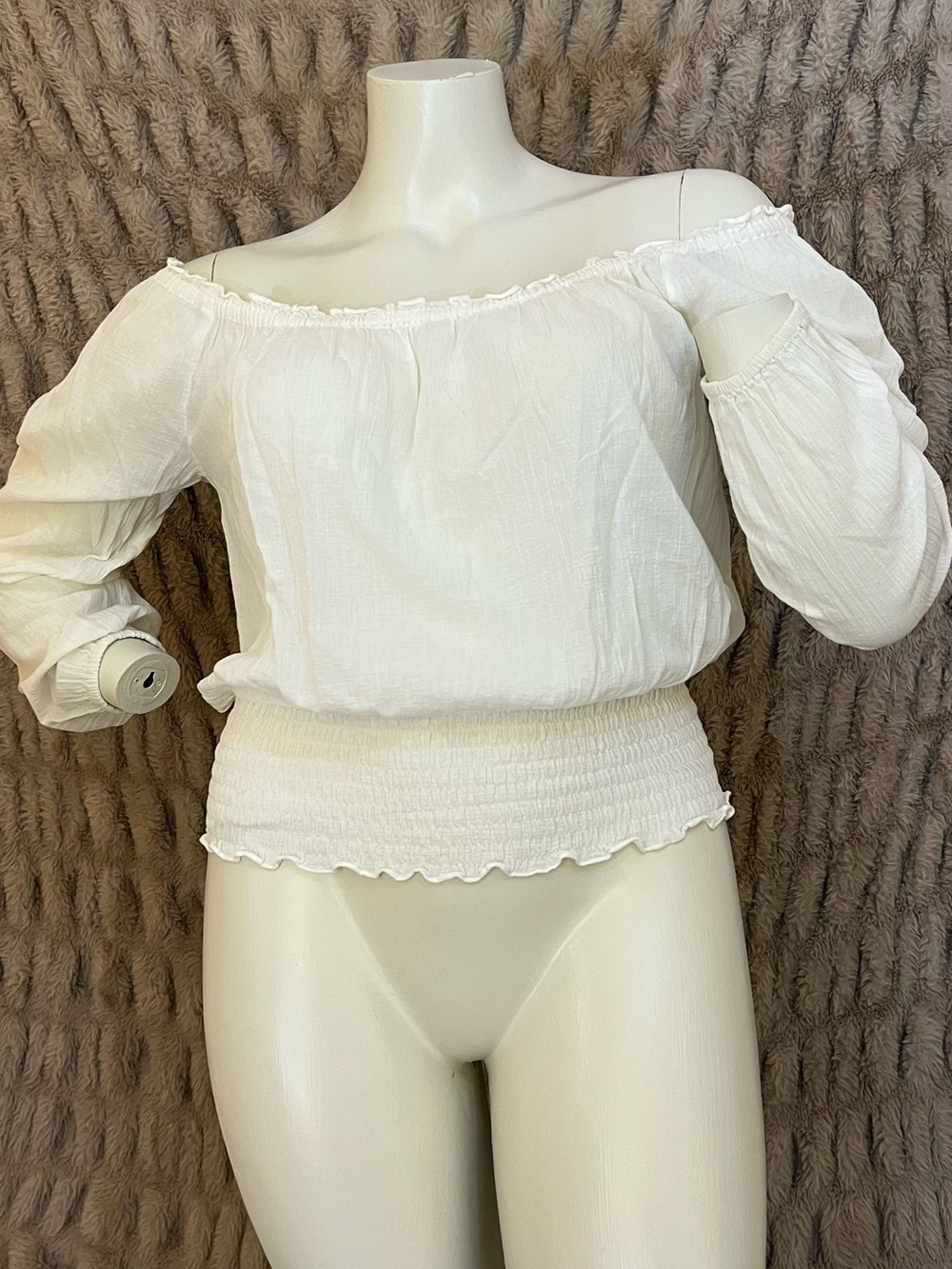 Michael Kors White Off-Shoulder Smocked-Waist top
